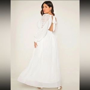 Shein Belle Plus Lace Panel Tie Backless Wedding Dress 3XL